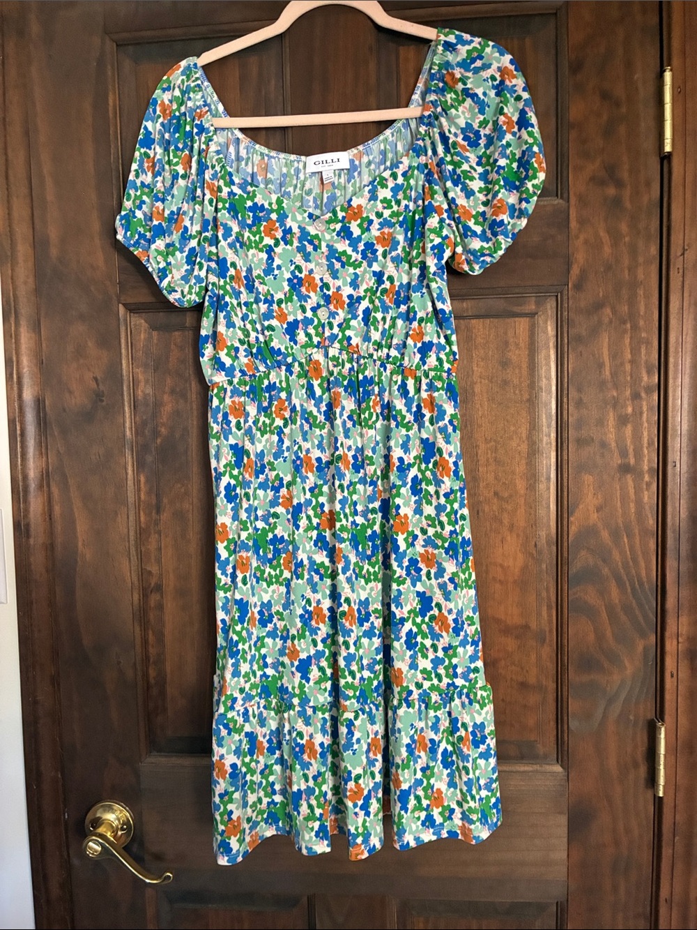 Gilli Floral Midi Dress in Blue, Green & Orange